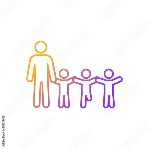 Inclusive education teacher gradient linear vector icon. Teach kid with disability. Common environment. Thin line color symbol. Modern style pictogram. Vector isolated outline drawing