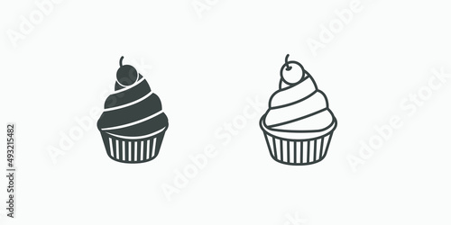 cupcake, muffin, sweet, cake, dessert icon vector set