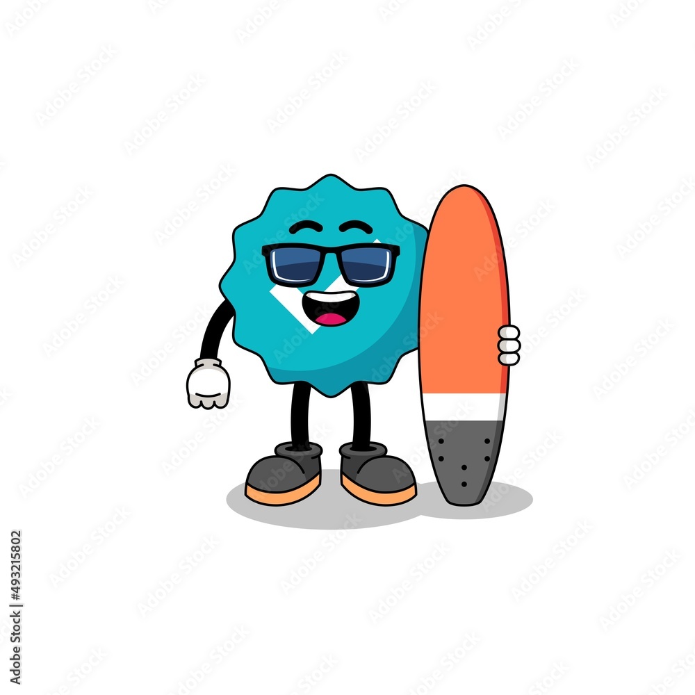 Mascot cartoon of verified sign as a surfer Mascot cartoon of verified sign as a surfer