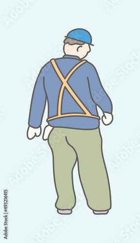 Cute standing workman with different gesture in art design flat vector illustration