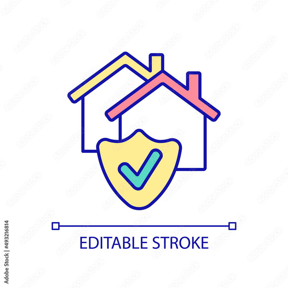 Insurance of real estate RGB color icon. Financial coverage for homeowners. Property protection policy. Isolated vector illustration. Simple filled line drawing. Editable stroke. Arial font used Insurance of real estate RGB color icon. Financial coverage for homeowners. Property protection policy. Isolated vector illustration. Simple filled line drawing. Editable stroke. Arial font used