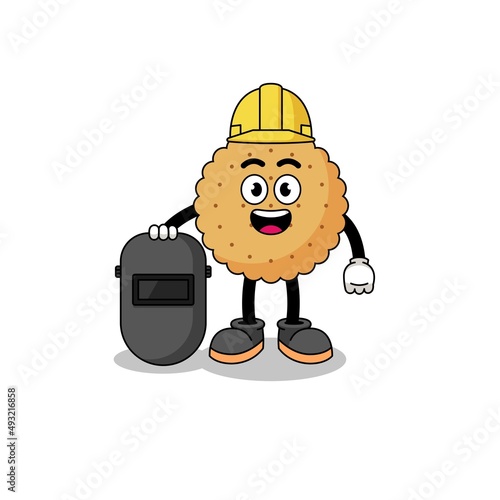 Mascot of biscuit round as a welder