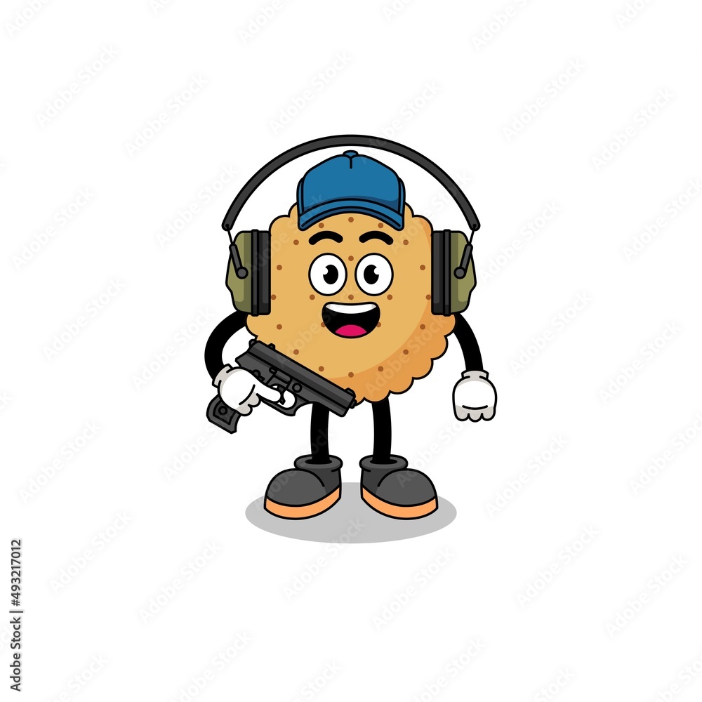 Character mascot of biscuit round doing shooting range Character mascot of biscuit round doing shooting range