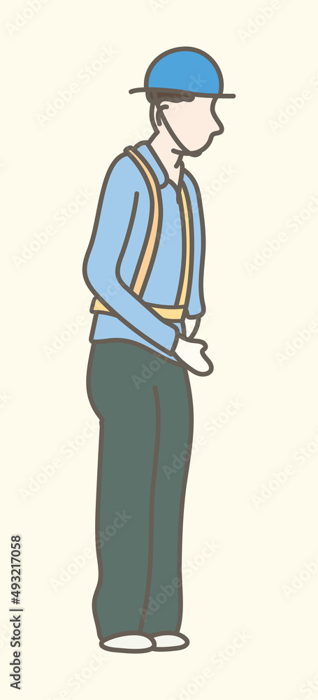 Cute standing workman with different gesture in art design flat vector illustration