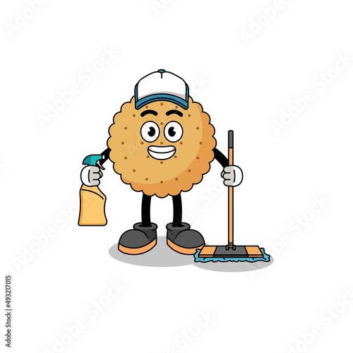 Character mascot of biscuit round as a cleaning services