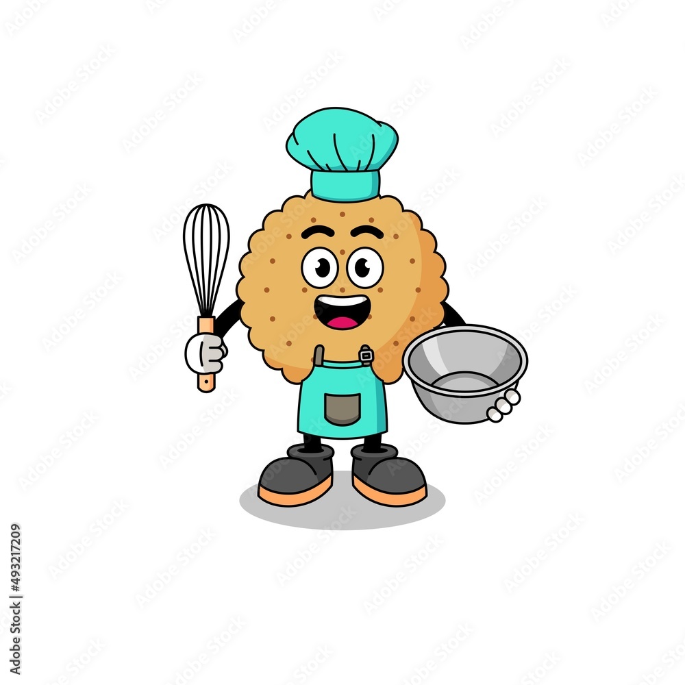 Illustration of biscuit round as a bakery chef