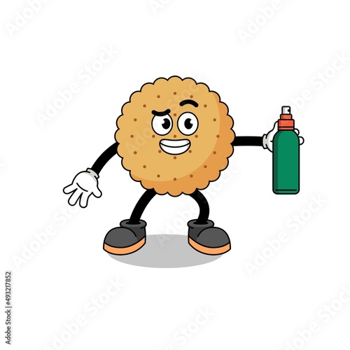 biscuit round illustration cartoon holding mosquito repellent