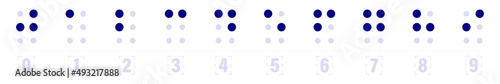 Braille number symbols. Tactile writing system used by visually impaired people icon set. Isolated vector illustration