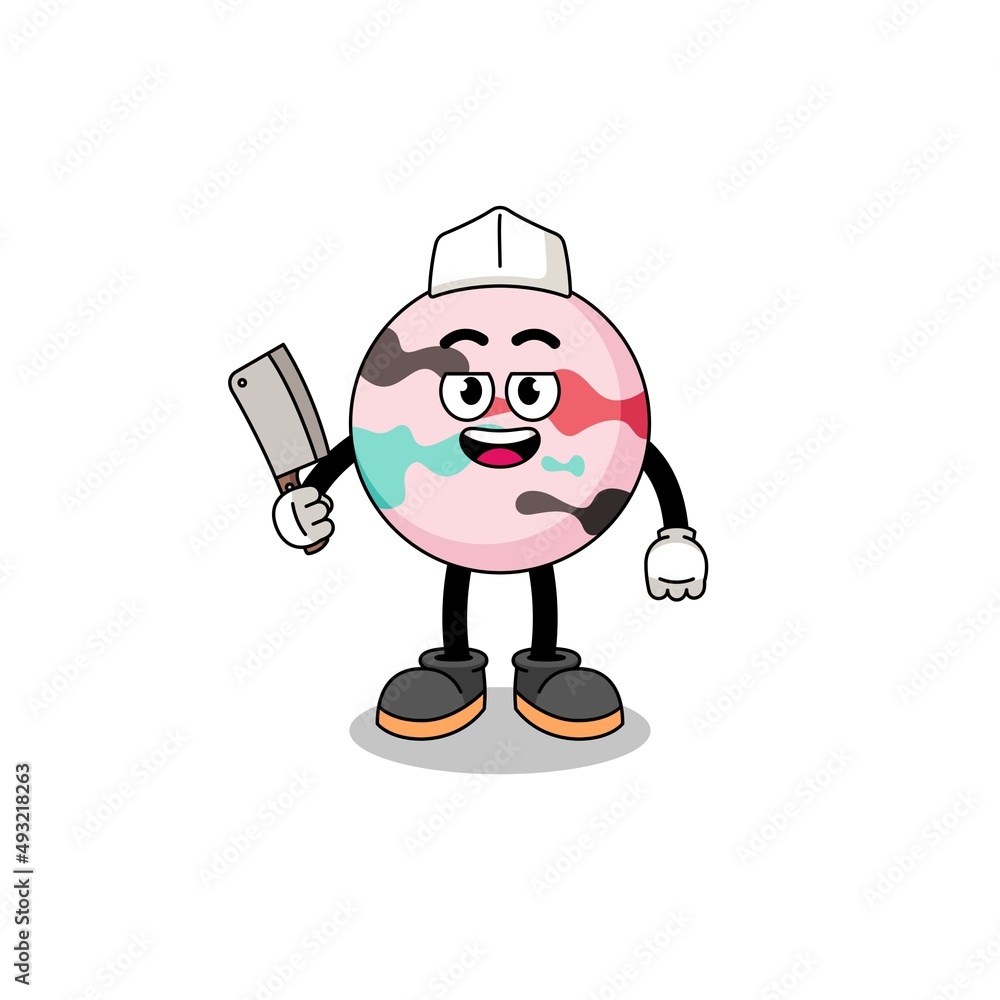 Mascot of bath bomb as a butcher