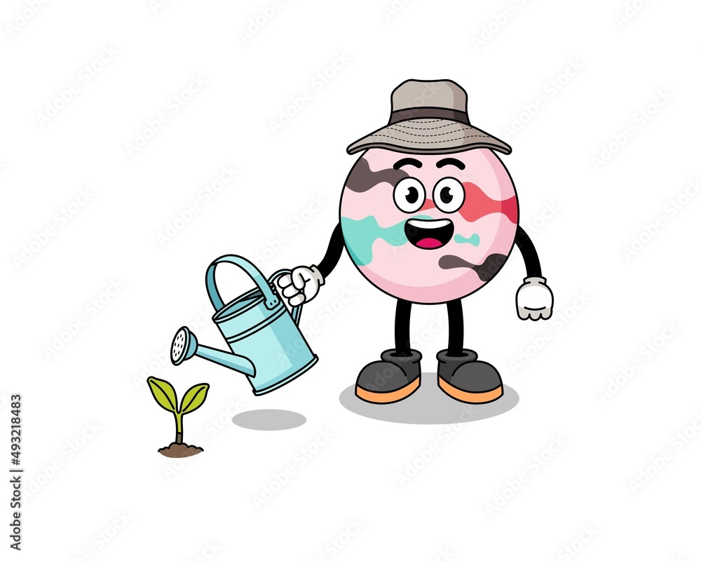 Fototapeta premium Illustration of bath bomb cartoon watering the plant