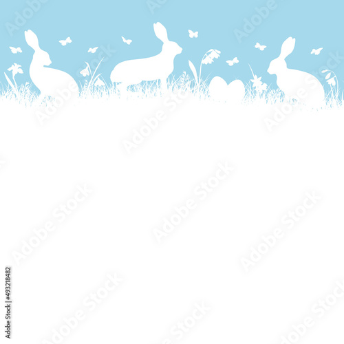 Umriss 3 Osterhasen Eier Wiese Blau Himmel