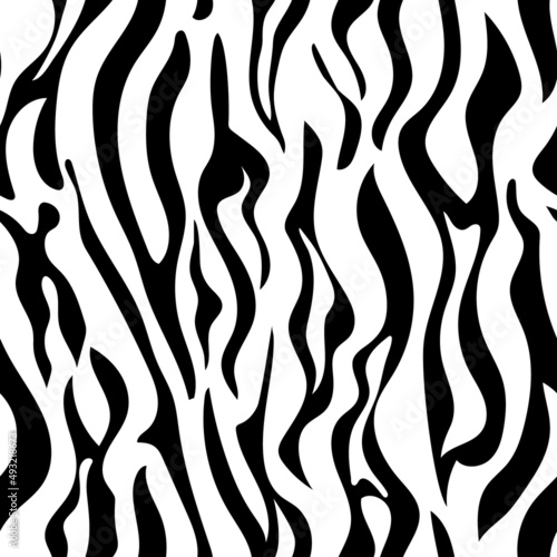 Seamless abstract monochrome pattern. Black and white print with wavy lines  dots and spots. Brush strokes are hand drawn. Vector texture