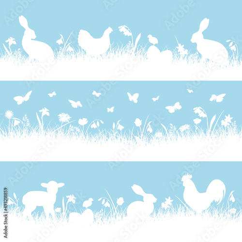 3 Blaue Osterbanner Verschiedene Tiere Blau