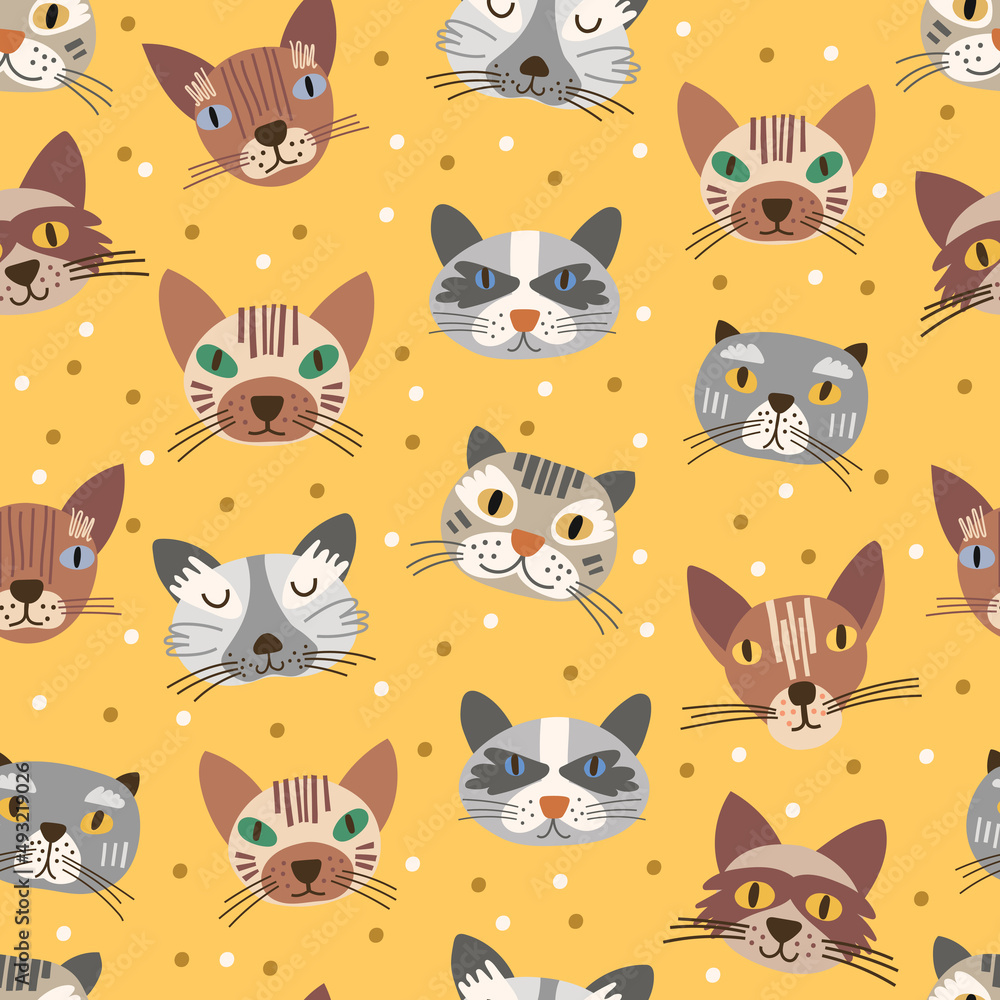 Seamless pattern design with cute cats. Vector illustration. Seamless pattern design with cute cats. Vector illustration.