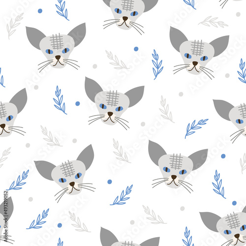 Seamless pattern design with cute cats. Vector illustration. © Айгуль Елкундиева