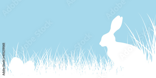 Silhouette Osterhase In Wiese Mit Zwei Ostereiern Blau