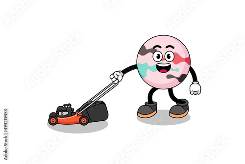 bath bomb illustration cartoon holding lawn mower