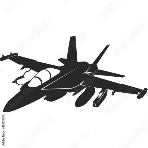 A military plane flying in the sky. Vector image.