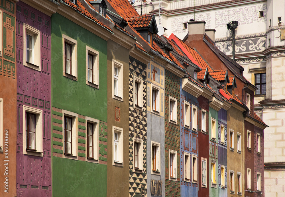 Houses of merchants at Old Market square in Poznan. Poland