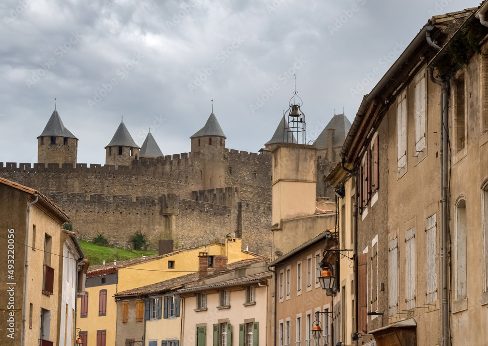 Ruins of the fortified medieval citadel of Carcassone, Aude, Occitanie, France. An imposing UNESCO World Heritage Site Ruins of the fortified medieval citadel of Carcassone, Aude, Occitanie, France. An imposing UNESCO World Heritage Site