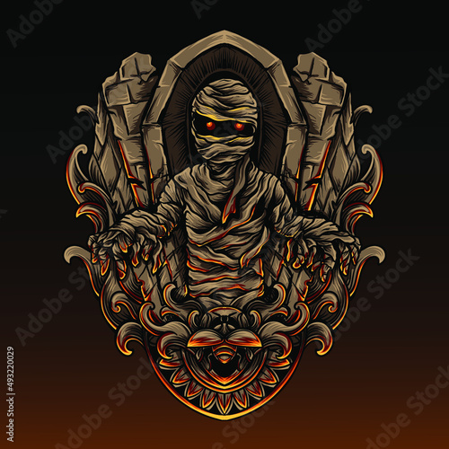 artwork illustration and t shirt design mummy engraving ornament