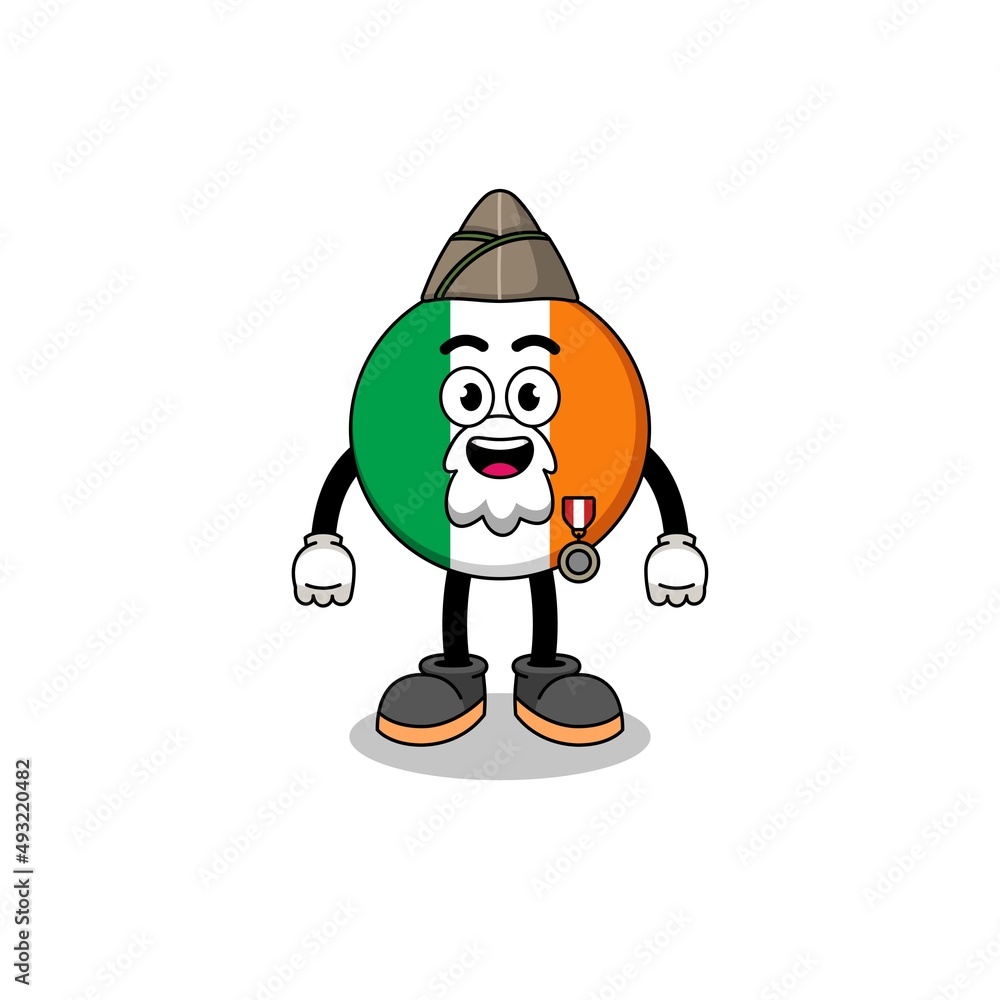 Character cartoon of ireland flag as a veteran Character cartoon of ireland flag as a veteran