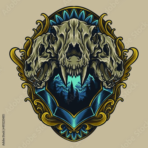 artwork illustration and t shirt design tiger skull  engraving ornament