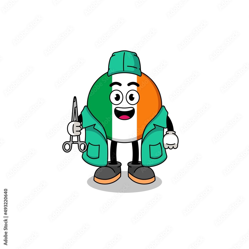 Illustration of ireland flag mascot as a surgeon