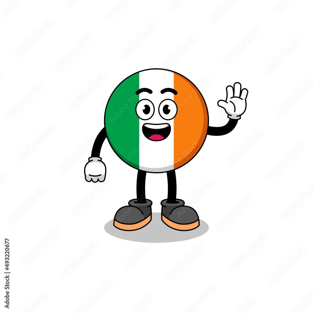 ireland flag cartoon doing wave hand gesture