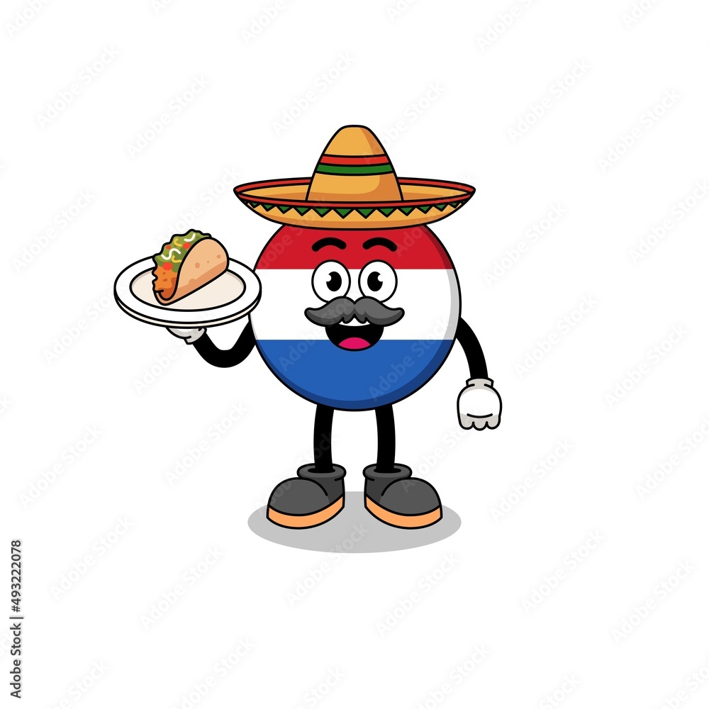 Character cartoon of netherlands flag as a mexican chef Character cartoon of netherlands flag as a mexican chef