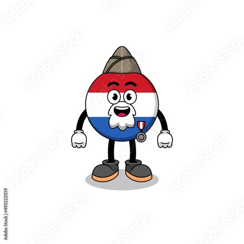 Character cartoon of netherlands flag as a veteran
