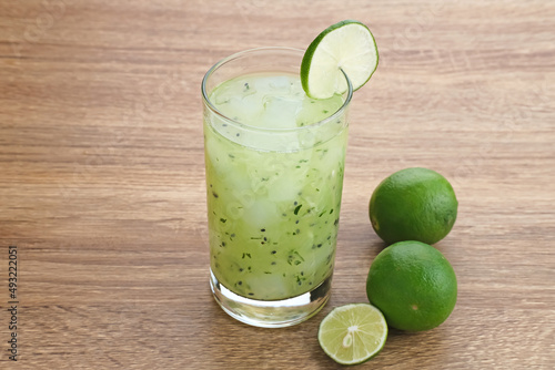 Es Timun Serut, a typical Indonesian drink made from shaved cucumber with syrup, lime and basil seeds. Popular during ramadan. 