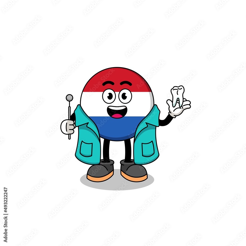Illustration of netherlands flag mascot as a dentist