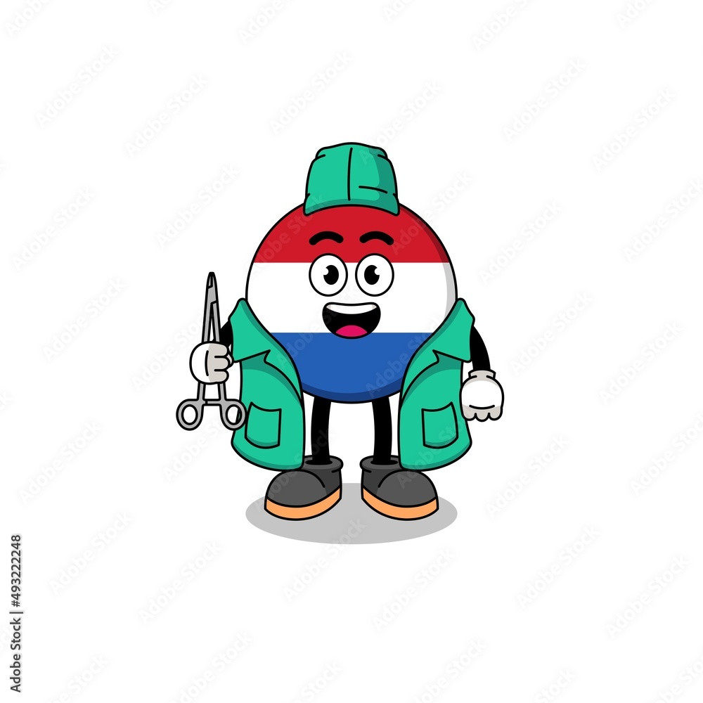 Illustration of netherlands flag mascot as a surgeon