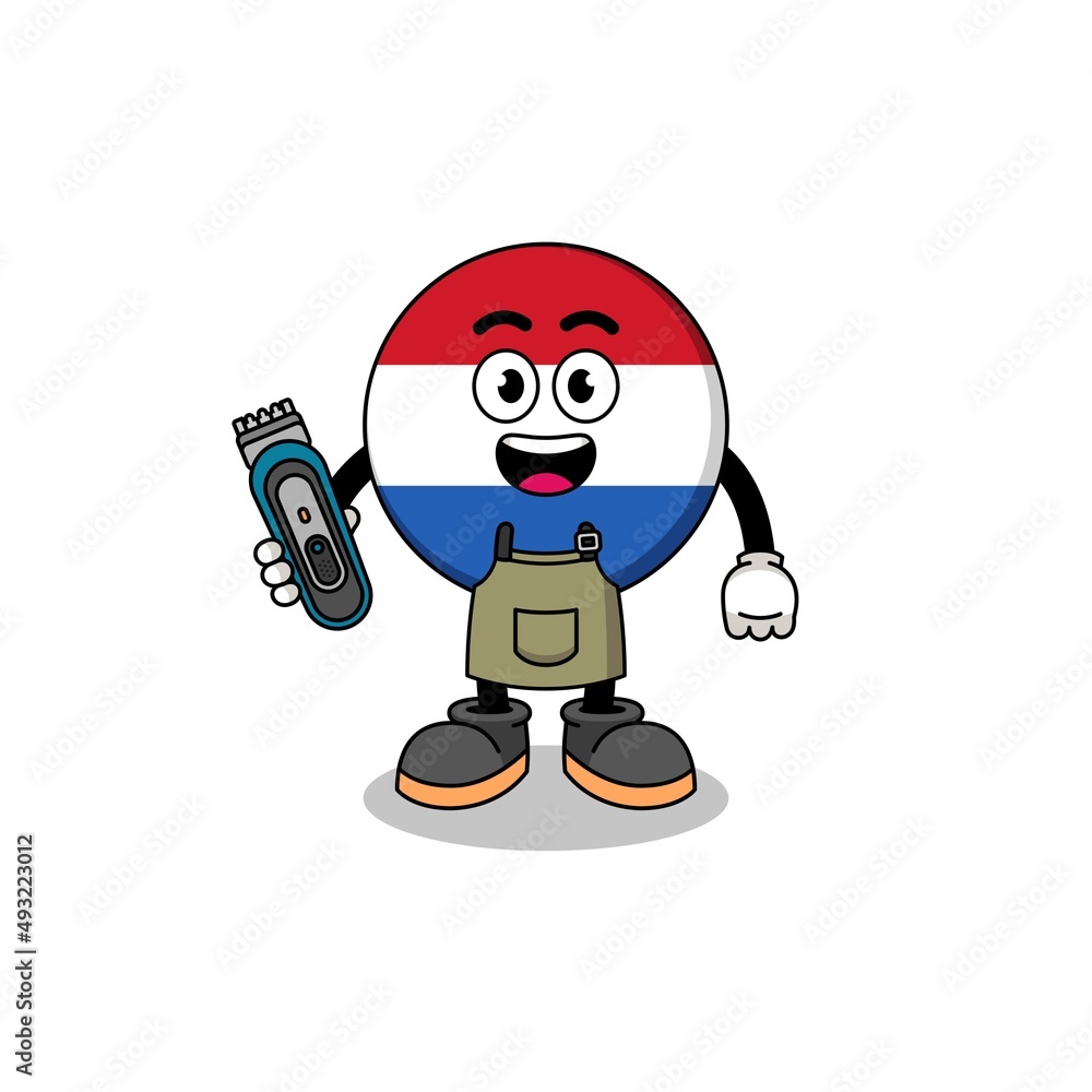 Cartoon Illustration of netherlands flag as a barber man