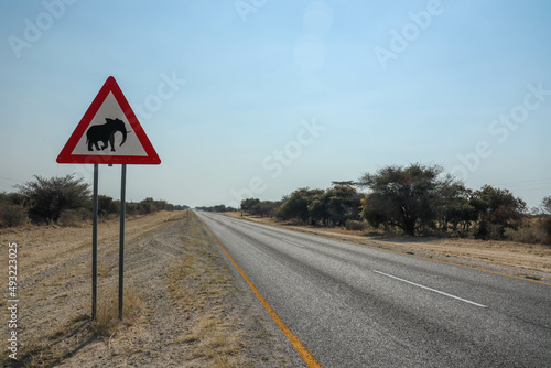 elephant on the road warning sign