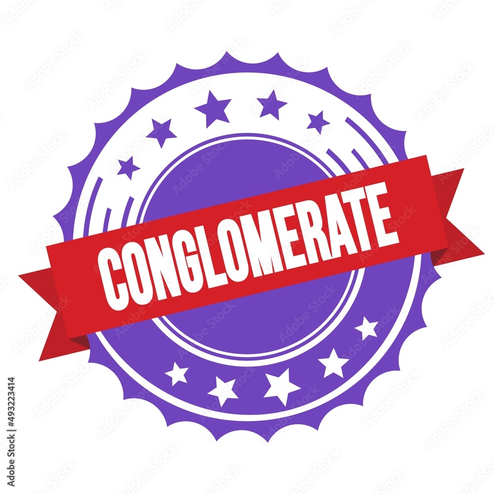 CONGLOMERATE text on red violet ribbon stamp. CONGLOMERATE text on red violet ribbon stamp.