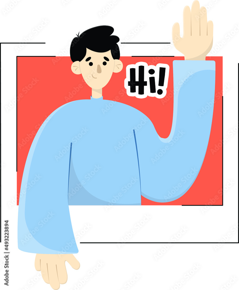 The man says Hi in picture frame. The man says Hi in picture frame.