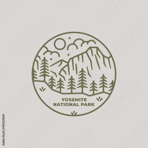 Mountain hill in line style. Yosemite National Park in line style, monoline, linear photo