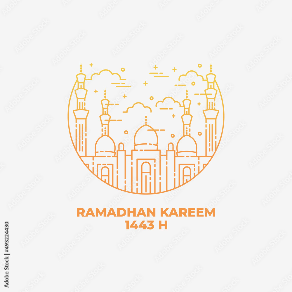 Line art of Mosque for Ramadhan kareem. Illustration of Mosque line art style. Ramadhan kareem background Line art of Mosque for Ramadhan kareem. Illustration of Mosque line art style. Ramadhan kareem background