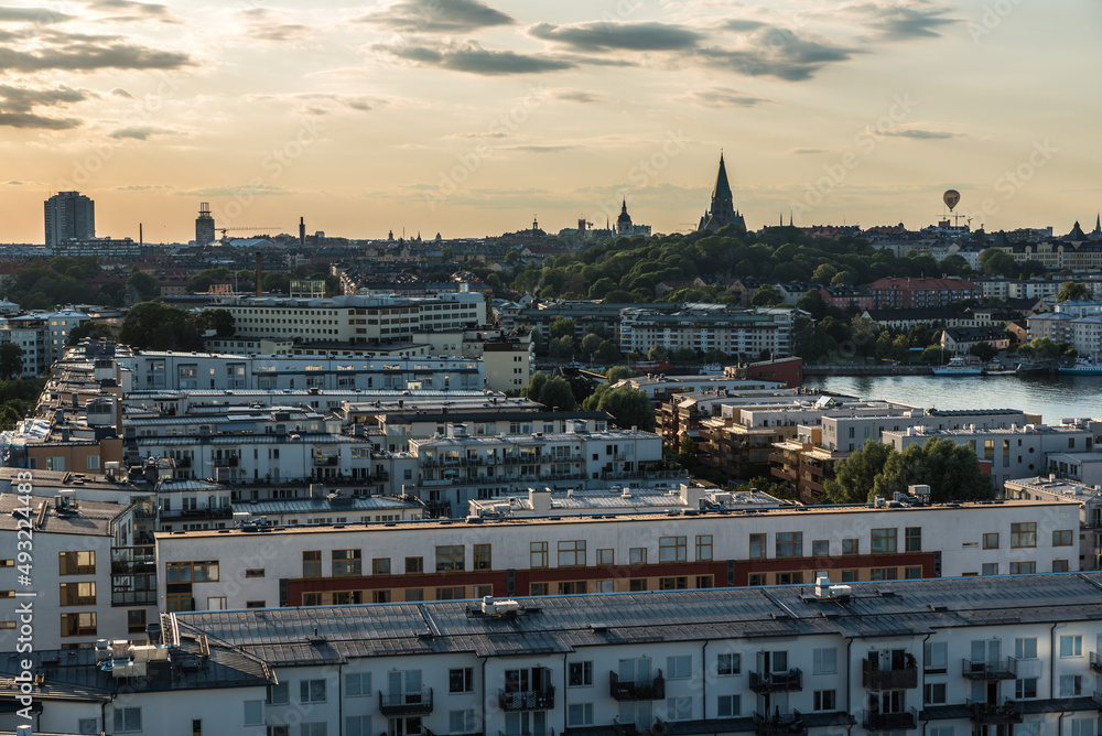 Stockholm, Sweden - Colorful sunset with a view over the city skyline taken from the Radisson hotel roof