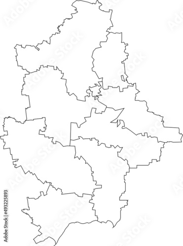 White flat blank vector map of raion areas of the Ukrainian administrative area of DONETSK OBLAST  UKRAINE with black border lines of its raions