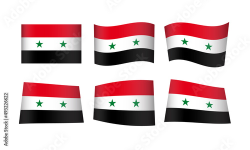 Syria Flag Set Syrian Flags National Symbol Banner Icon Vector Stickers Arab Asian Damascus Asia Wave Country State Day Sun Wavy Realistic Independence Culture Nation Republic Kingdom Every All Flags