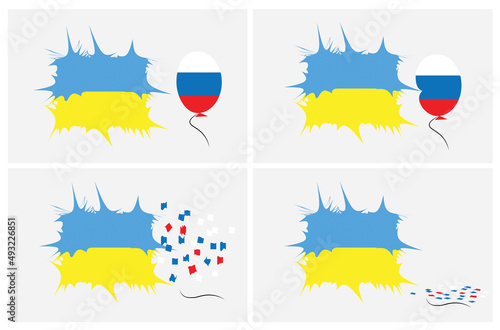 Relations between Ukraine and Russia. Flag of two countries. War in Ukraine