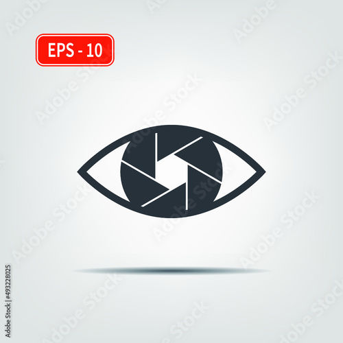 Icon for use in web applications, mobile applications and print media. EPS-10. Vector image. Camera lens icon. Human eye.