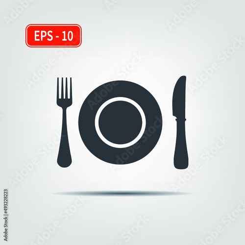 Plate, fork and knife icon. EPS-10. Vector illustration for graphic design, Web, UI, mobile upp.