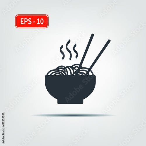 Wok noodle plate and chopsticks icon. EPS-10. Vector illustration for graphic design, Web, UI, mobile upp.
