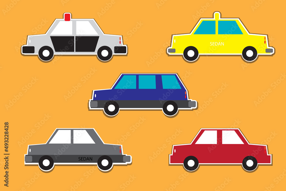 Sedan icon set. on an orange background Transport and travel. flat style design vector illustration transportation concept.