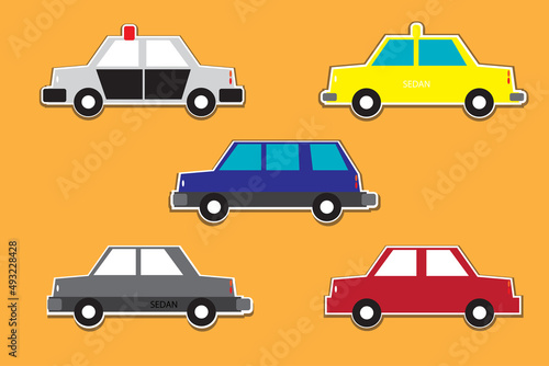 Sedan icon set. on an orange background Transport and travel. flat style design vector illustration transportation concept.