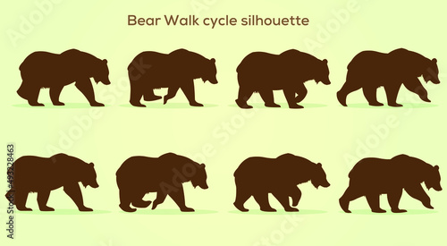 Vector Bear Walk cycle silhouette, Frame by Frame Animation for 2D Animation, Motion Graphics, With a Gradient background
